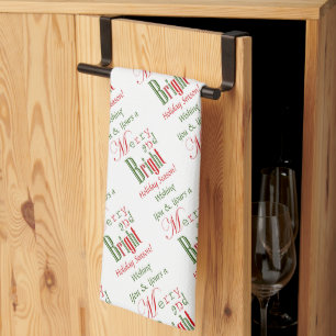 Personalized Red, Green Merry and Bright Christmas Kitchen Towel