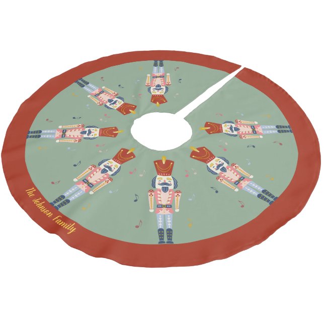 Personalized Red Green Nutcracker Ballet Music Brushed Polyester Tree Skirt (Angled)