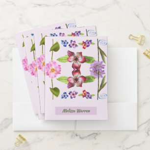 Personalized Red Green Purple Florals on Lavender Pocket Folder