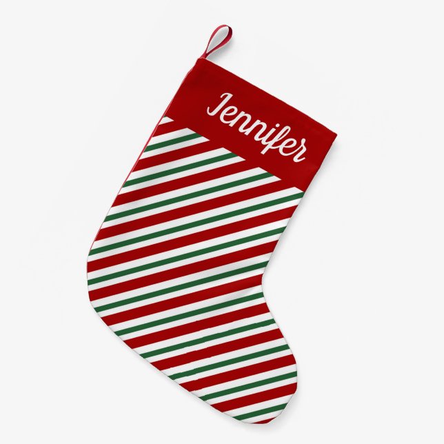 Personalized Red Green Stripes  Small Christmas Stocking (Front (Hanging))