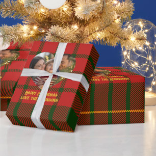 Personalized Red Green Tartan Photo Christmas Wrapping Paper
