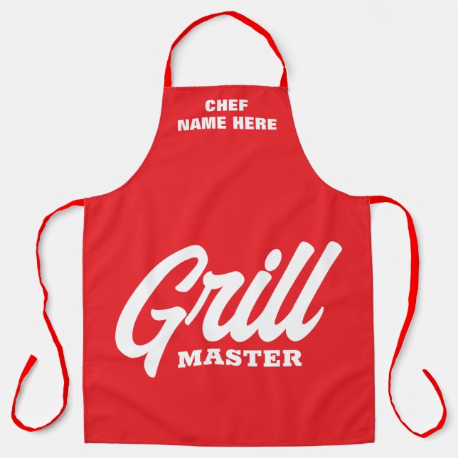Personalized red Grill Master BBQ apron for men (Front)
