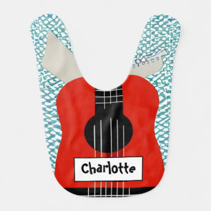 Personalized Red Guitar Baby Bib