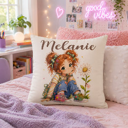 Personalized Red Hair Girl Name Throw Pillow