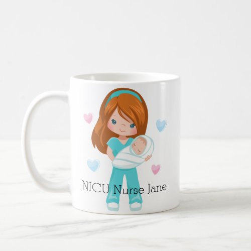 Personalized Red Hair NICU Nurse with Baby Coffee Mug