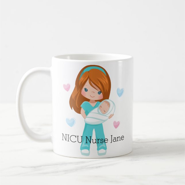 Personalized Red Hair NICU Nurse with Baby Coffee Mug (Left)