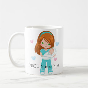 Personalized Red Hair NICU Nurse with Baby Coffee Mug