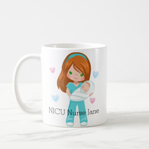 Personalized Red Hair NICU Nurse with Baby Coffee Mug