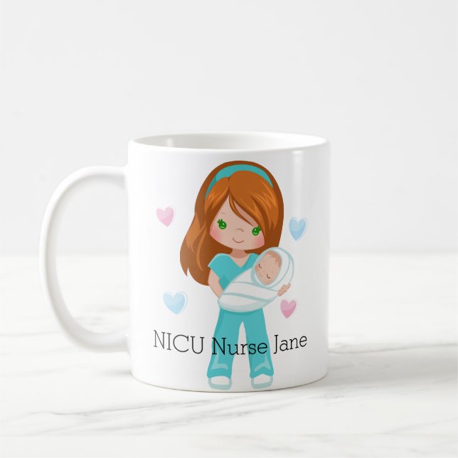 Personalized Red Hair NICU Nurse with Baby Coffee Mug (Left)