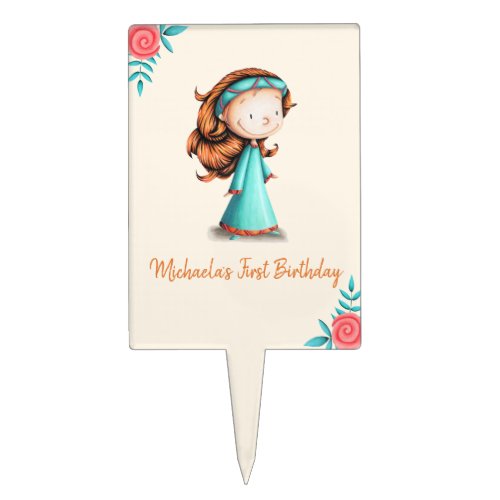 Personalized red hair princess first birthday cake topper