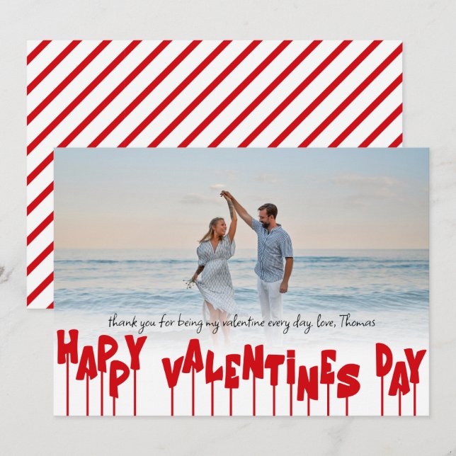 Personalized Red Happy Valentines Day One Photo Holiday Card (Front/Back)