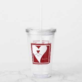 Personalized Red Heart and White Birds Love Acrylic Tumbler