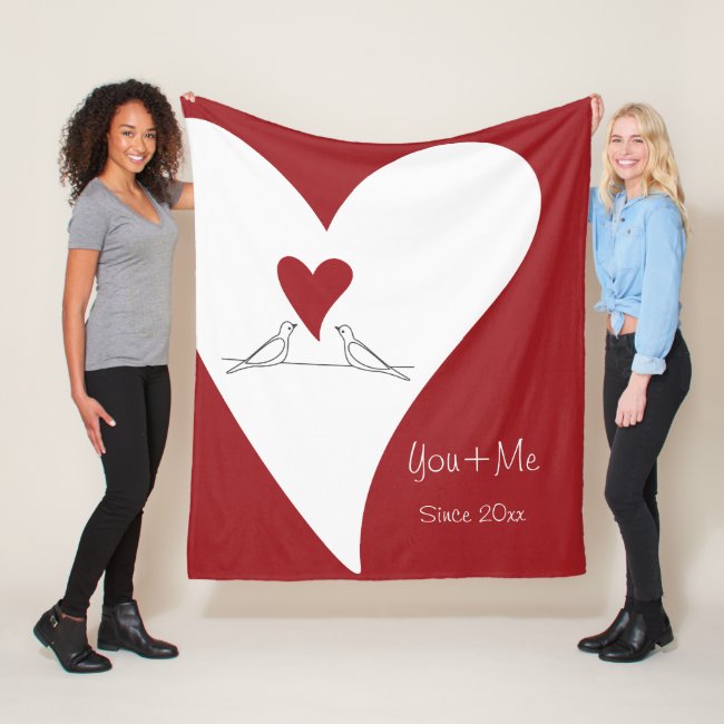 Personalized Red Heart Birds In Love Simple Modern Blanket
