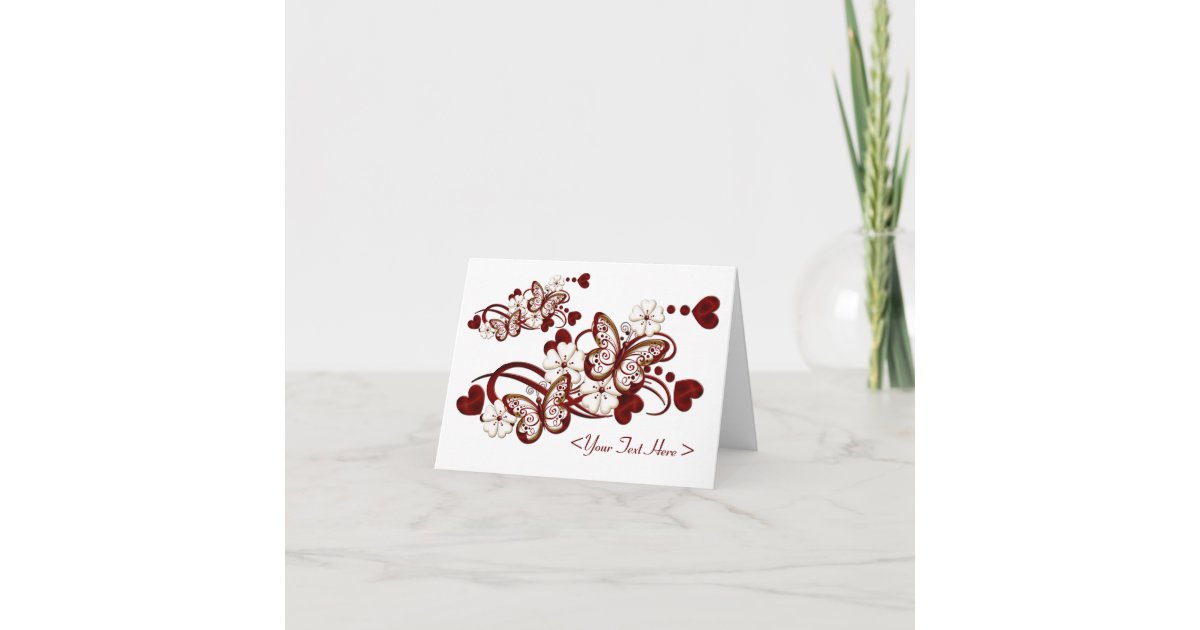 Red Heart Note Card Personalized Red Heart Butterflies Note Card | Zazzle