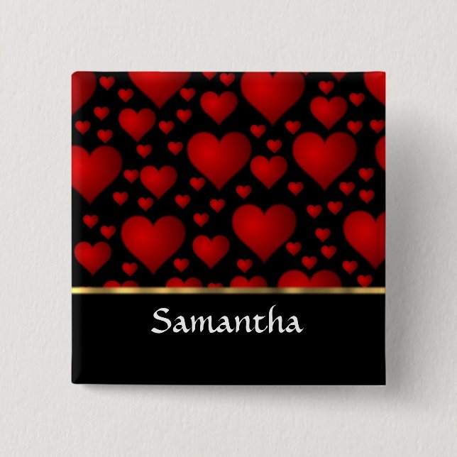 Personalized red heart collage pinback button (Front)