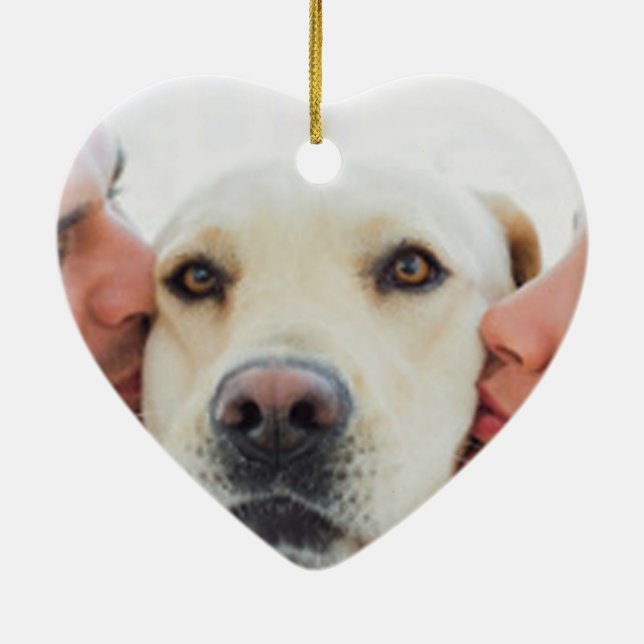 Personalized red heart couple photo Name Wedding  Ceramic Ornament (Back)