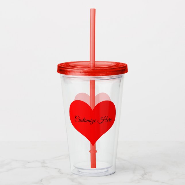 Personalized Red Heart Design Acrylic Tumbler (Front)