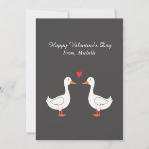 Personalized Red Heart Duck Couple Valentine's Day Holiday Card