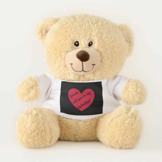 Personalized red heart on black teddy bear (Front)