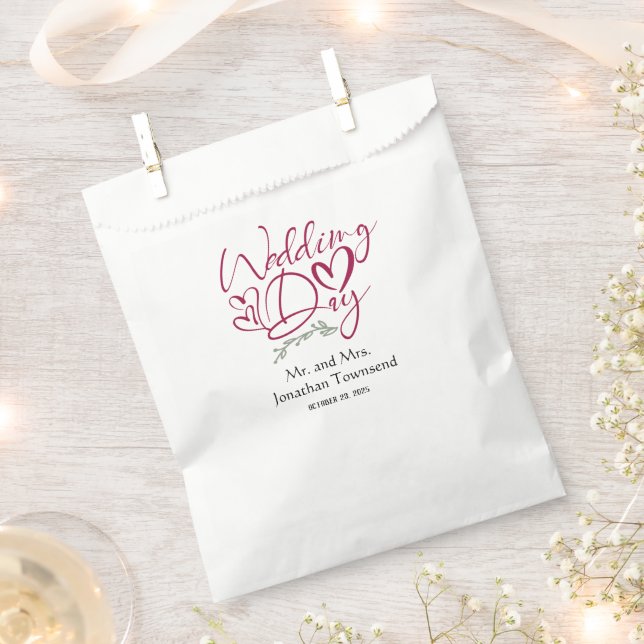 Personalized Red Heart Wedding Day Favor Bags (Clipped)