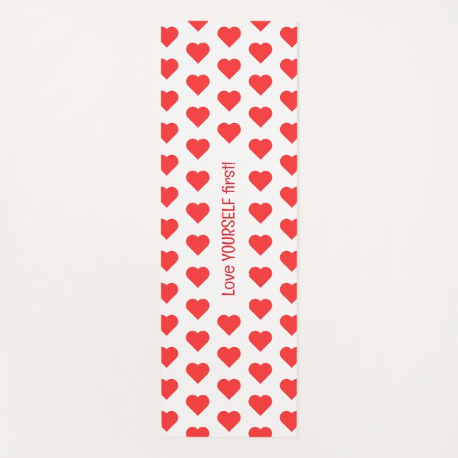 Personalized Red Heart Yoga Mat - Custom Quote (Front)