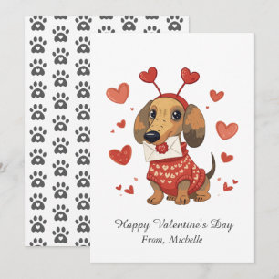 Personalized Red Hearts Dachshund Valentine's Day Holiday Card