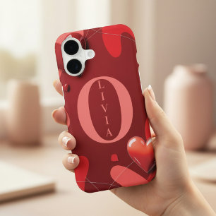 Personalized Red Hearts Monogram Name   Romantic  iPhone 17 Case