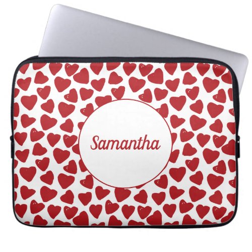 Personalized Red Hearts on White Laptop Sleeve