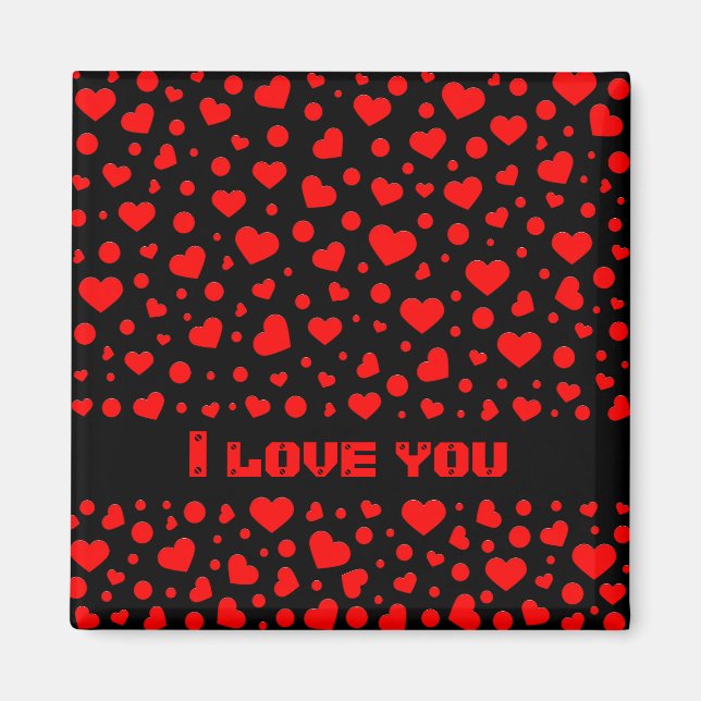  Personalized Red Hearts Pattern on black Magnet (Front)