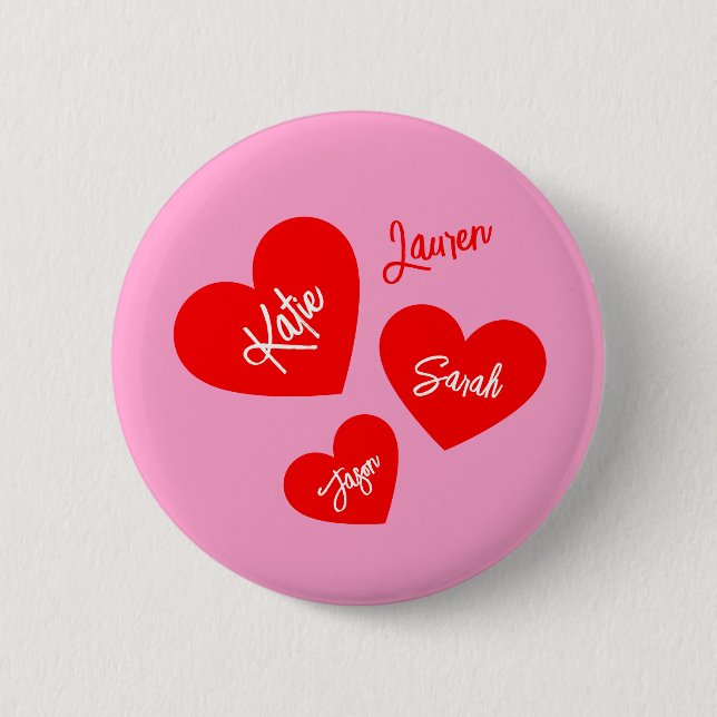 Personalized Red Hearts Pink Mother's Day Button (Front)