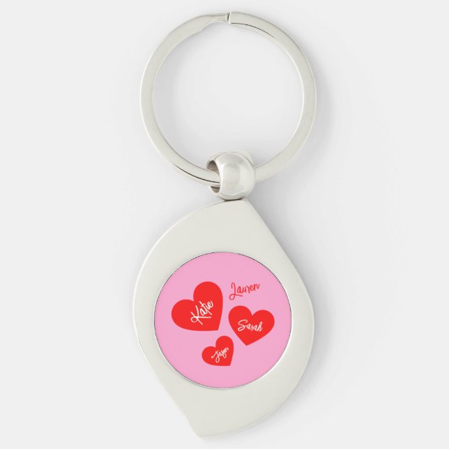Personalized Red Hearts Pink Mother's Day Keychain (Front)