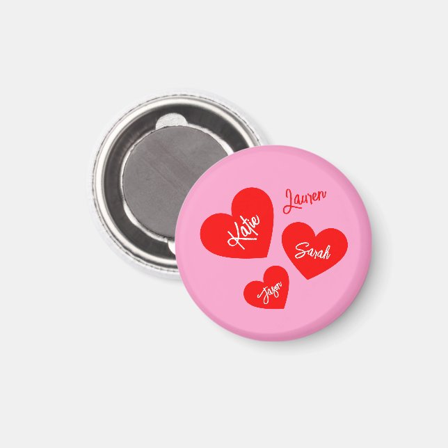 Personalized Red Hearts Pink Mother's Magnet (Front/Back)