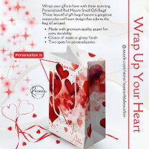 Personalized Red Hearts Small Gift Bag