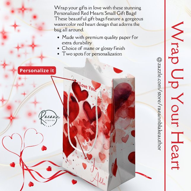 Personalized Red Hearts Small Gift Bag (Creator Uploaded)