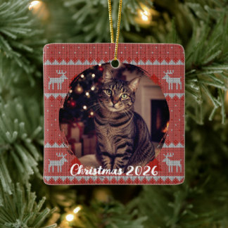 Personalized Red Holiday Ceramic Ornament