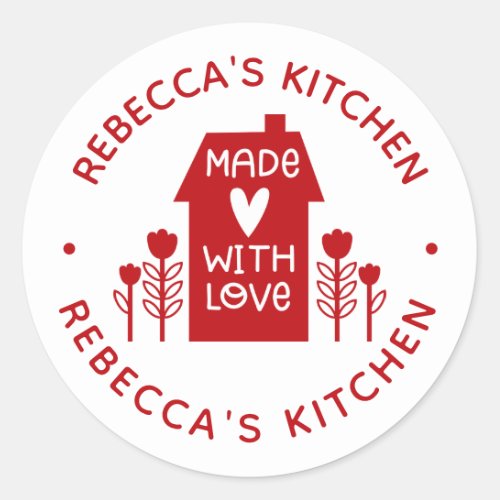 Personalized Red Homemade With Love Classic Round Sticker