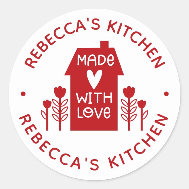 Personalized Red Homemade With Love Classic Round Sticker (Front)