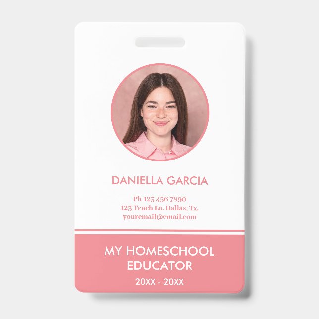 Personalized Red Homeschool Teacher ID Badge (Front)