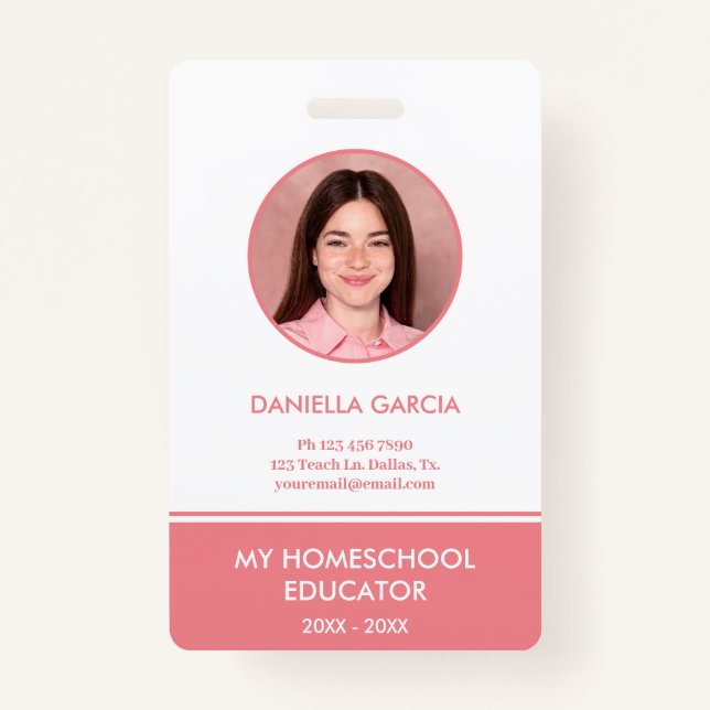Personalized Red Homeschool Teacher ID Badge (Front)