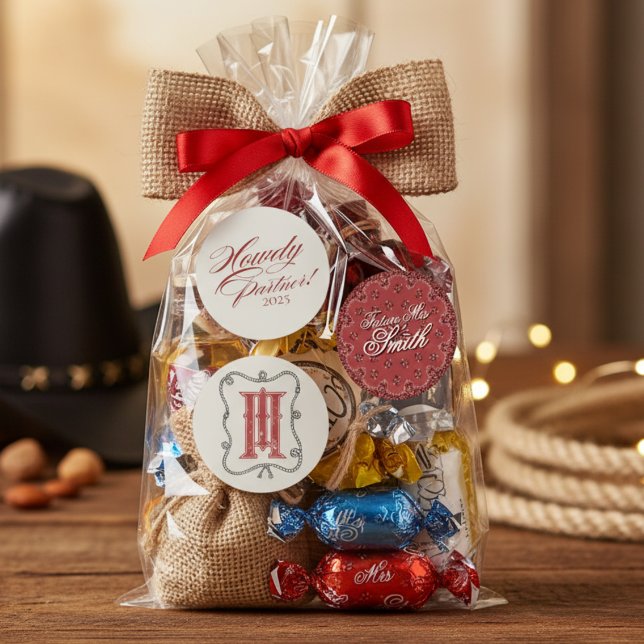 Personalized Red Howdy Partner Bachelorette Labels (Pack your boots and cowboy hat for an epic bachelorette weekend! )