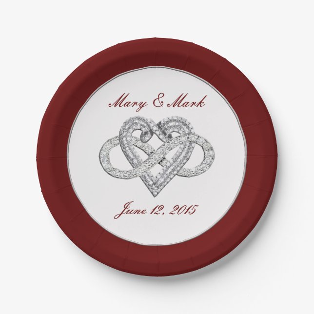 Personalized Red Infinity Heart 7” Paper Plate (Front)