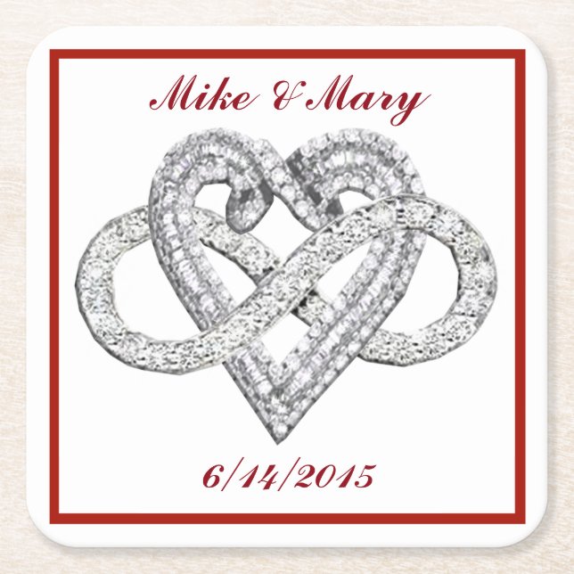 Personalized Red Infinity Heart Paper Coaster (Front)