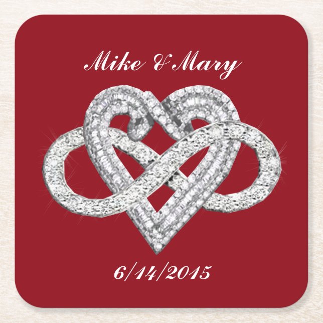 Personalized Red Infinity Heart Paper Coaster (Front)