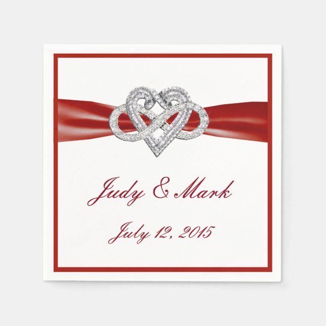 Personalized Red Infinity Heart Wedding Napkins (Front)