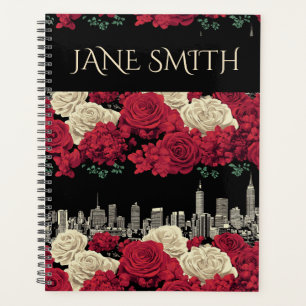 Personalized Red & Ivory Rose City Skyline Student Planner