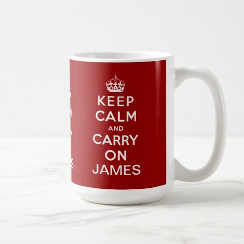 Personalized Red Keep Calm and Carry On Coffee Mug