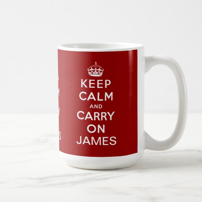 Personalized Red Keep Calm and Carry On Coffee Mug (Right)