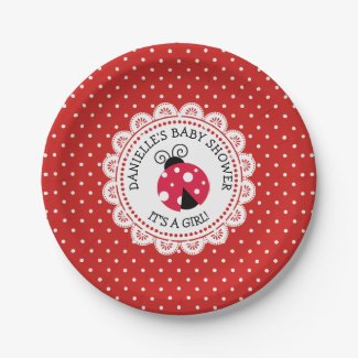 Personalized Red Ladybug Baby Shower Paper Plates