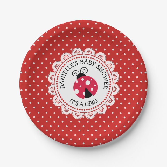 Personalized Red Ladybug Baby Shower Paper Plates (Front)