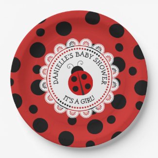 Personalized Red Ladybug Baby Shower Paper Plates
